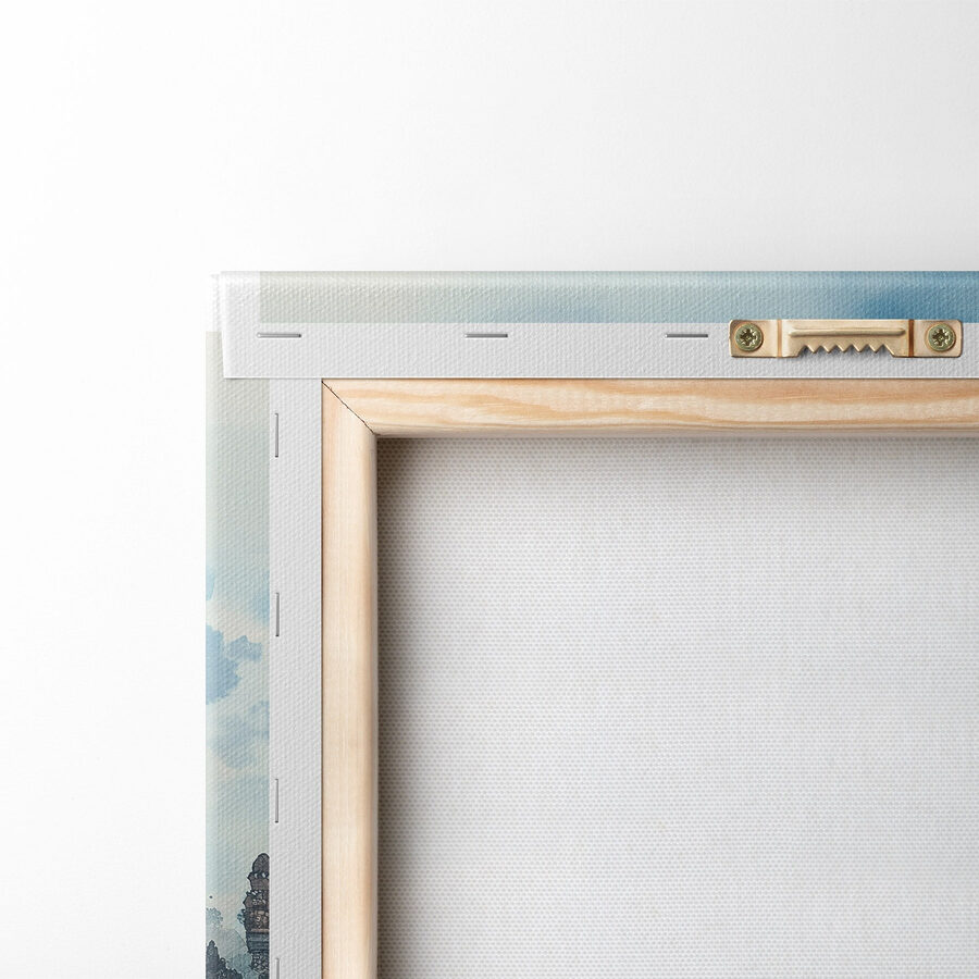 Aquarellmalerei eines Tempels mit einem Berg im Hintergrund Aquarellmalerei eines Tempels mit einem Berg im Hintergrund