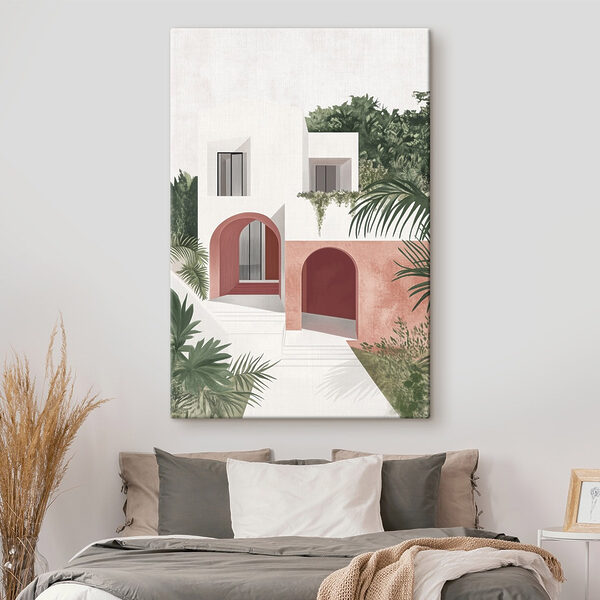 Weißes und rosa Haus mit Bäumen Weißes und rosa Haus mit Bäumen