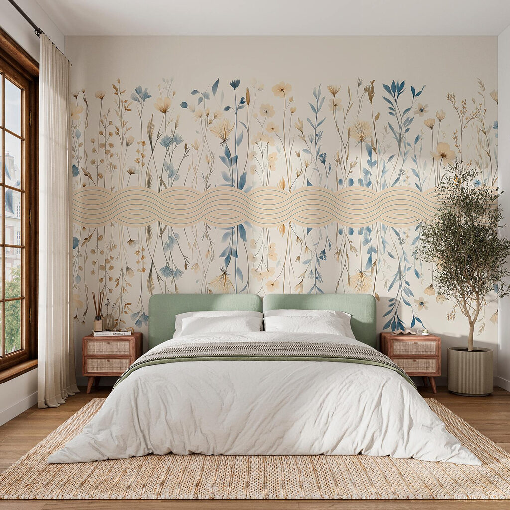 Floral pattern with blue and white flowers Floral pattern with blue and white flowers