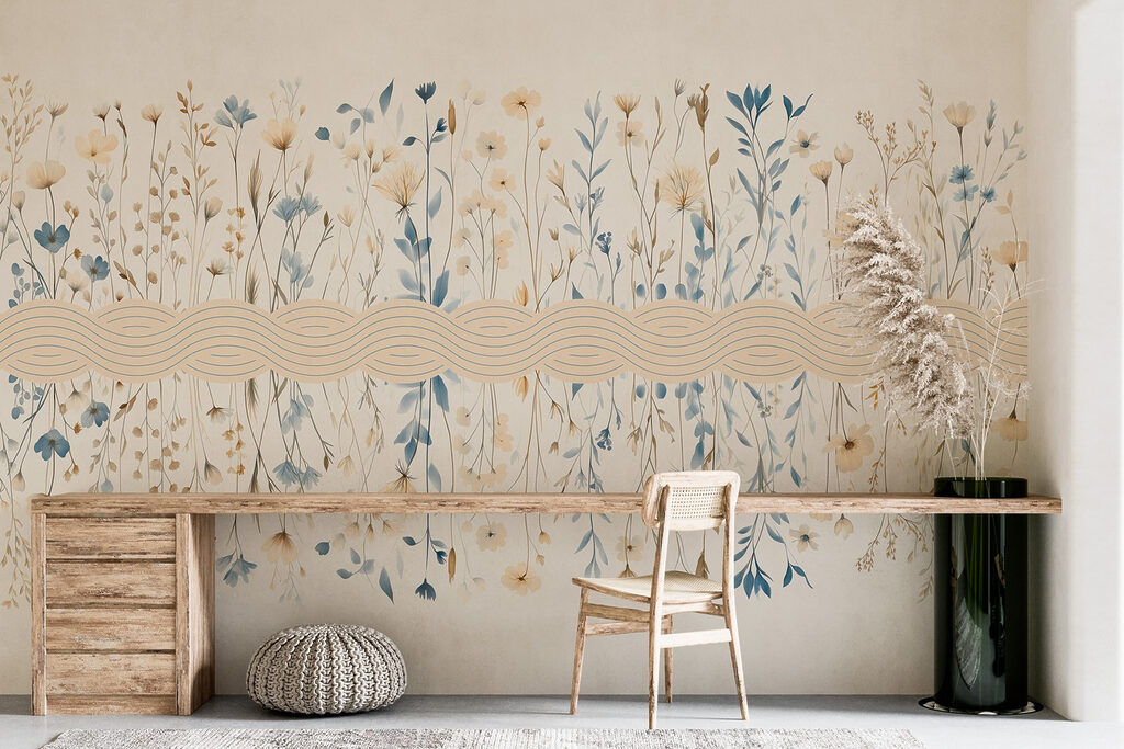 Floral pattern with blue and white flowers Floral pattern with blue and white flowers