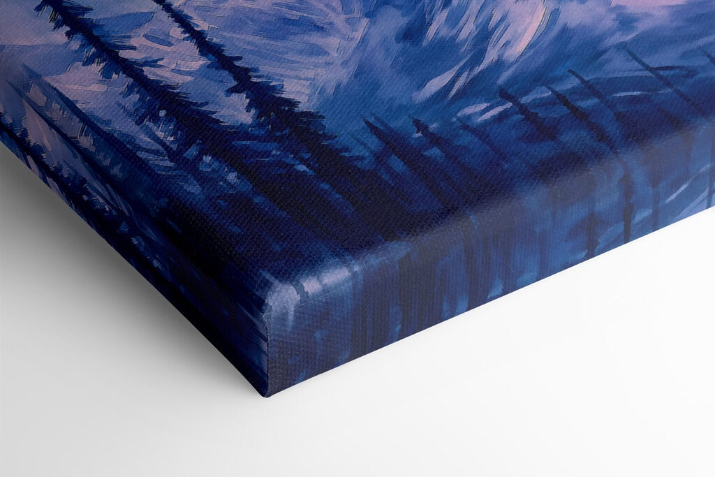 Painting of a mountain with trees and aurora borealis Painting of a mountain with trees and aurora borealis