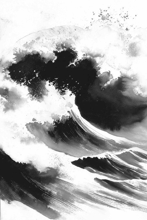 Schwarz-Weiß-Bild einer Welle Schwarz-Weiß-Bild einer Welle