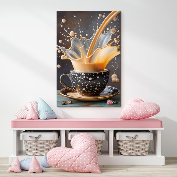 Spritzer Flüssigkeit in einer Tasse Spritzer Flüssigkeit in einer Tasse