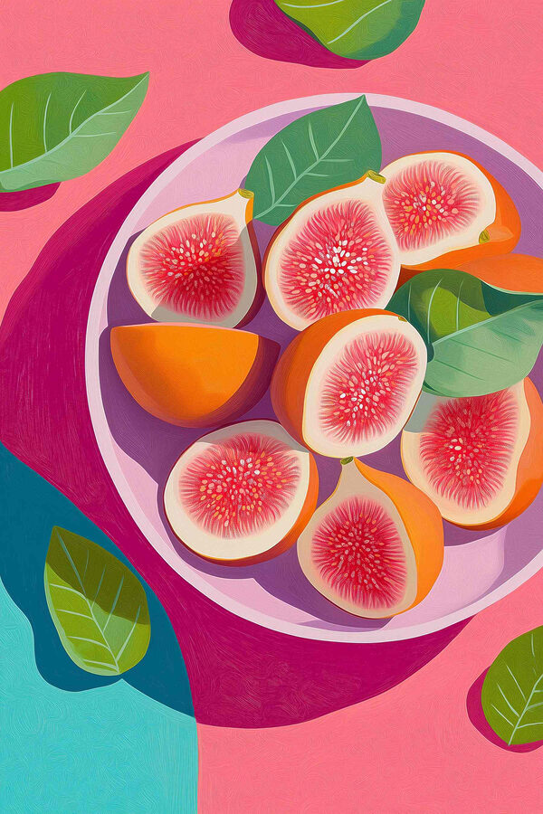 Bowl of fruit with leaves