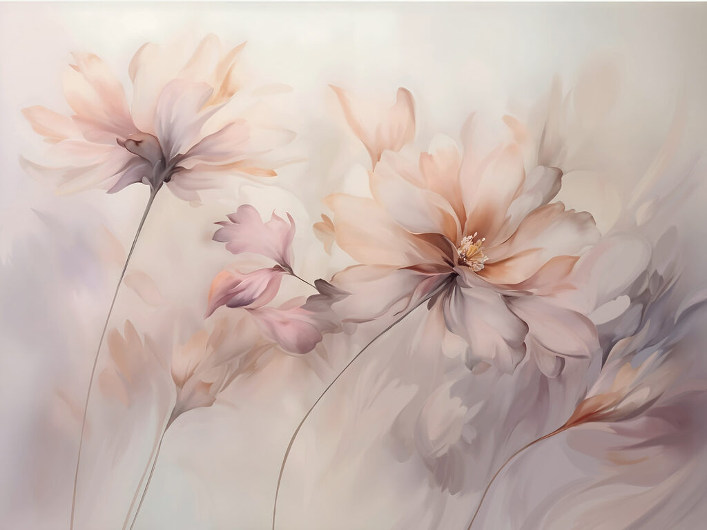 Gemälde von Blumen auf weißem Hintergrund Gemälde von Blumen auf weißem Hintergrund