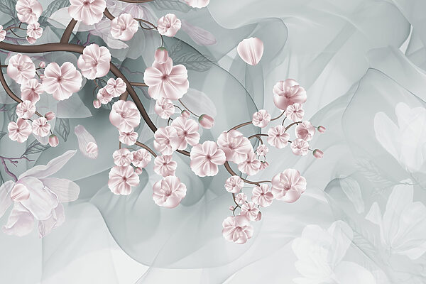 Zweig mit rosa Blüten und weißen Blüten Zweig mit rosa Blüten und weißen Blüten