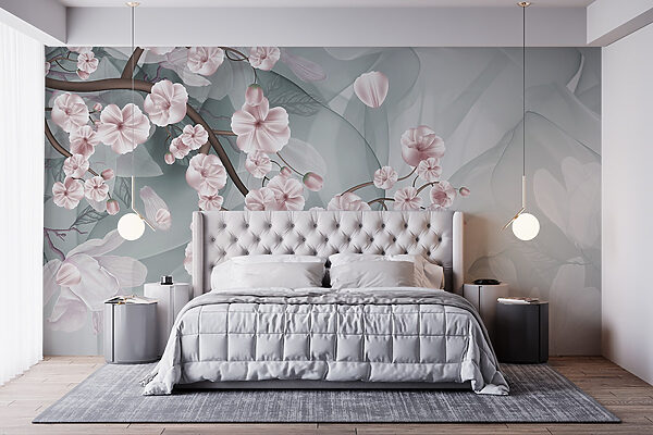 Zweig mit rosa Blüten und weißen Blüten Zweig mit rosa Blüten und weißen Blüten
