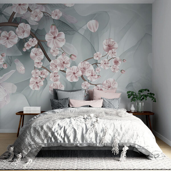Zweig mit rosa Blüten und weißen Blüten Zweig mit rosa Blüten und weißen Blüten