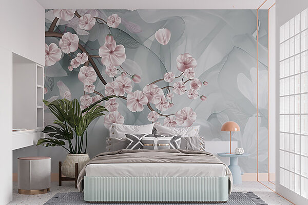 Zweig mit rosa Blüten und weißen Blüten Zweig mit rosa Blüten und weißen Blüten