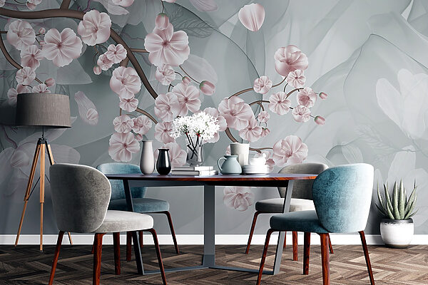 Zweig mit rosa Blüten und weißen Blüten Zweig mit rosa Blüten und weißen Blüten