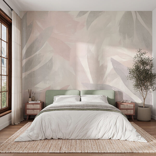 White and pink background with leaves