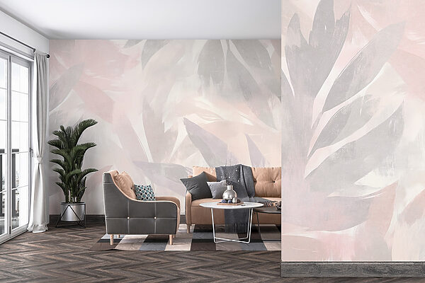 White and pink background with leaves