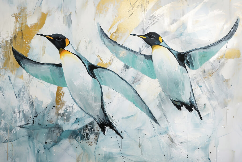 Gemälde von fliegenden Pinguinen Gemälde von fliegenden Pinguinen