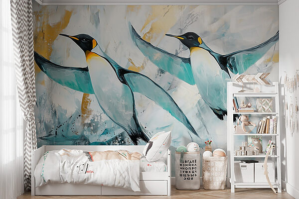 Gemälde von fliegenden Pinguinen Gemälde von fliegenden Pinguinen