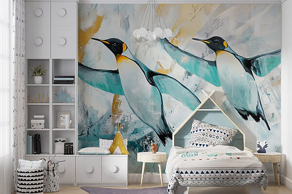 Gemälde von fliegenden Pinguinen Gemälde von fliegenden Pinguinen