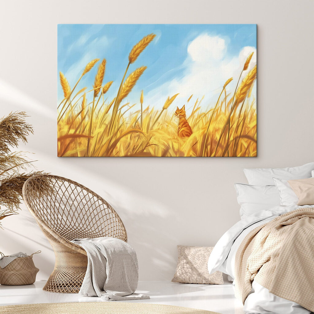 Cat sitting in a wheat field