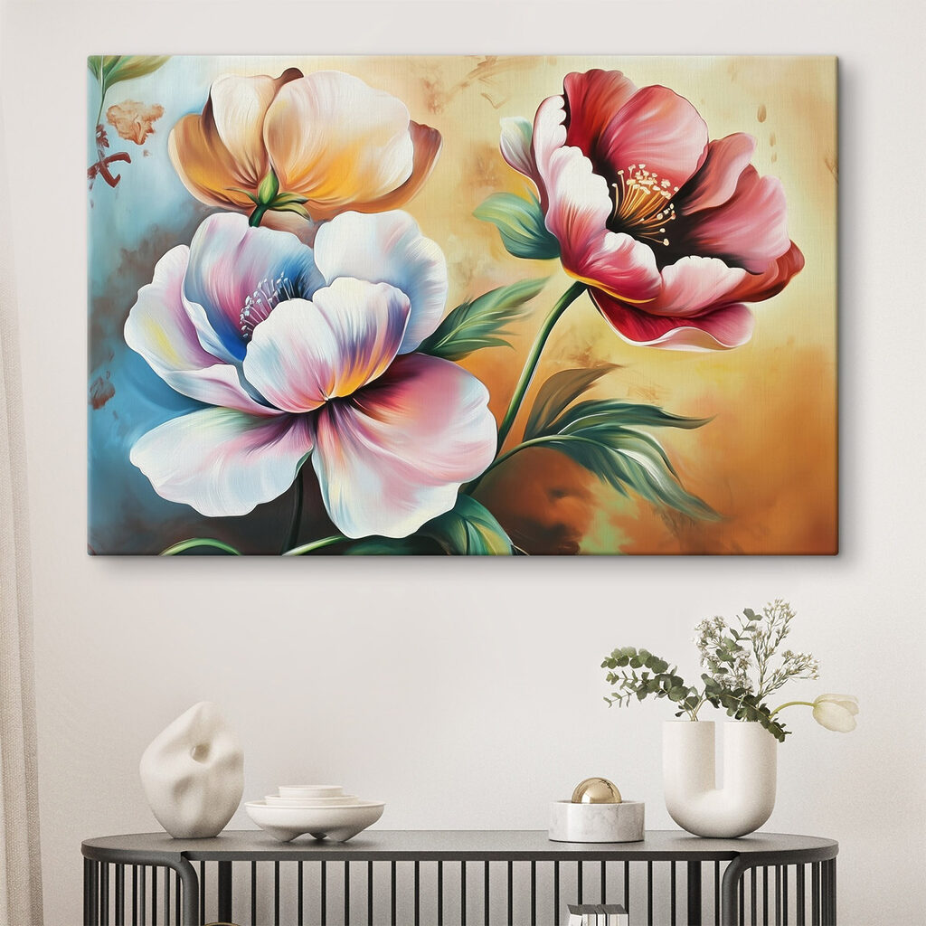 Painting of flowers on a yellow background