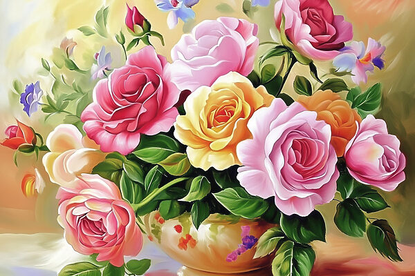Gemälde von Blumen in einer Schale Gemälde von Blumen in einer Schale