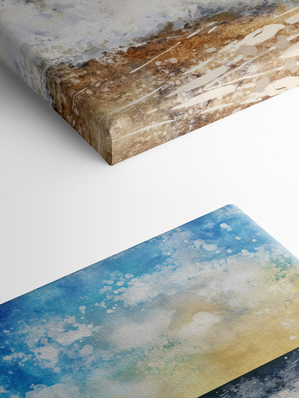 Aquarell von Wellen, die an einem Strand brechen Aquarell von Wellen, die an einem Strand brechen