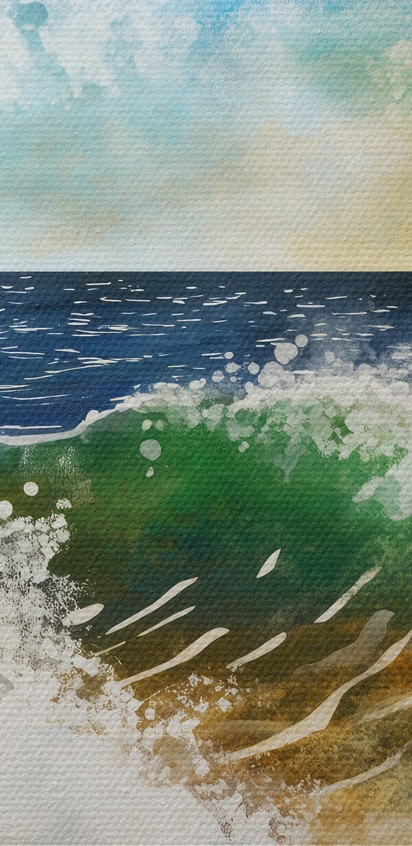 Aquarell von Wellen, die an einem Strand brechen Aquarell von Wellen, die an einem Strand brechen