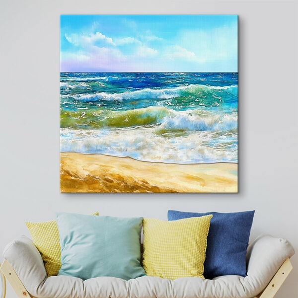 Aquarell von Wellen, die an einem Strand brechen Aquarell von Wellen, die an einem Strand brechen
