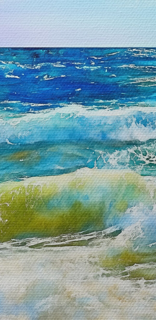 Aquarell von Wellen, die an einem Strand brechen Aquarell von Wellen, die an einem Strand brechen