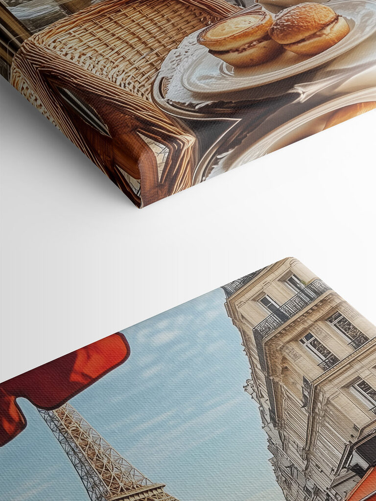 Table with food on it and a table with a tower in the background Table with food on it and a table with a tower in the background