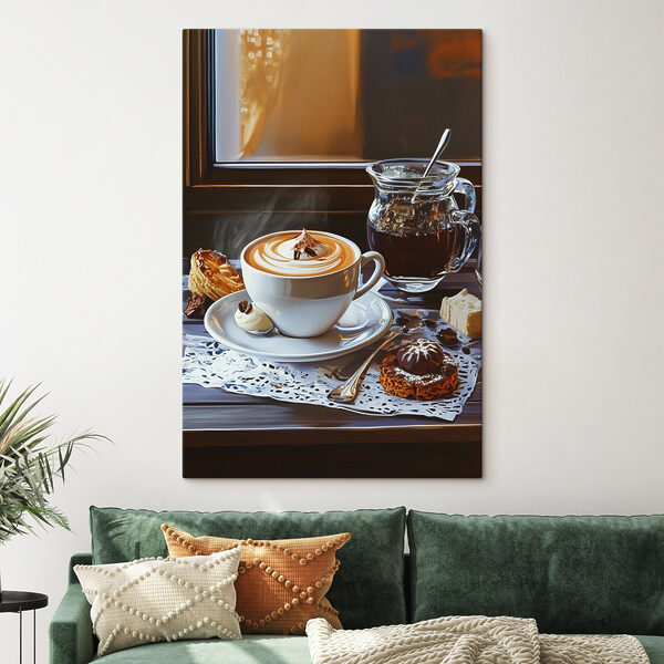 Eine Tasse Kaffee und eine Kanne Tee Eine Tasse Kaffee und eine Kanne Tee