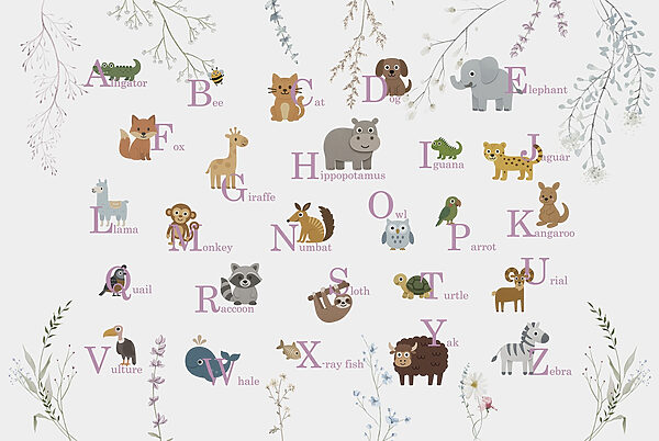 Wallpaper with animals and letters