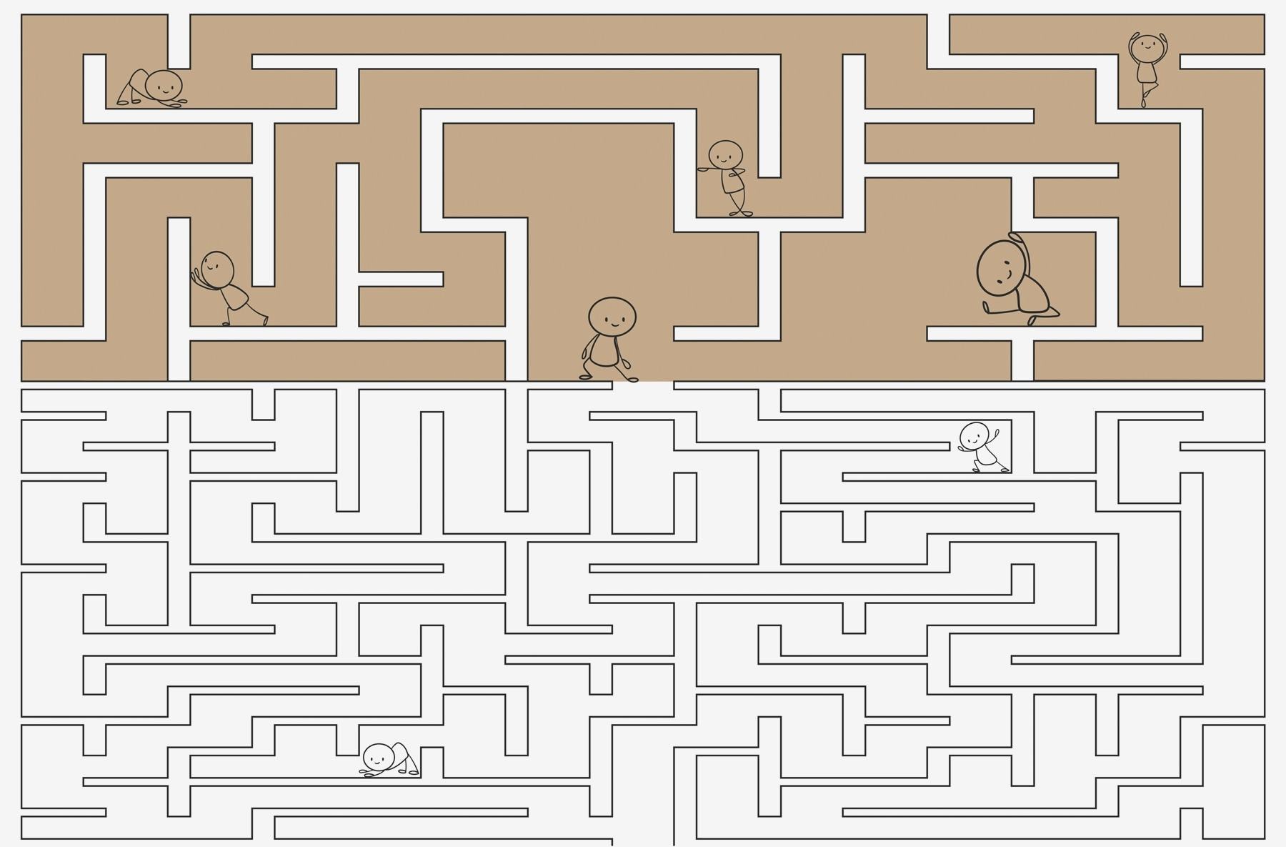 Maze game with people walking on the wall Maze game with people walking on the wall