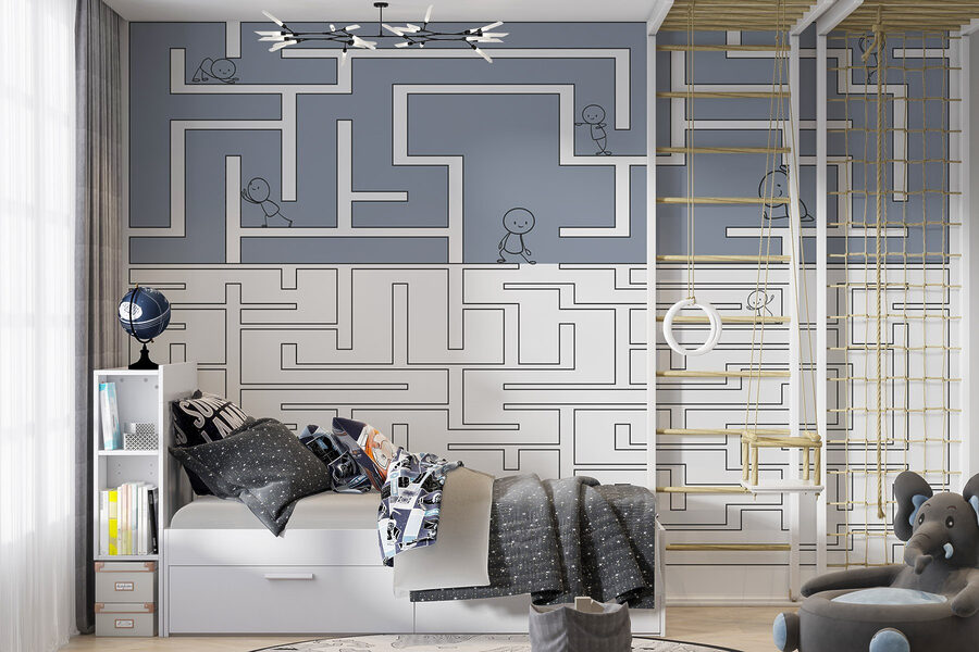 Labyrinth mit Menschen, die auf dem Boden laufen