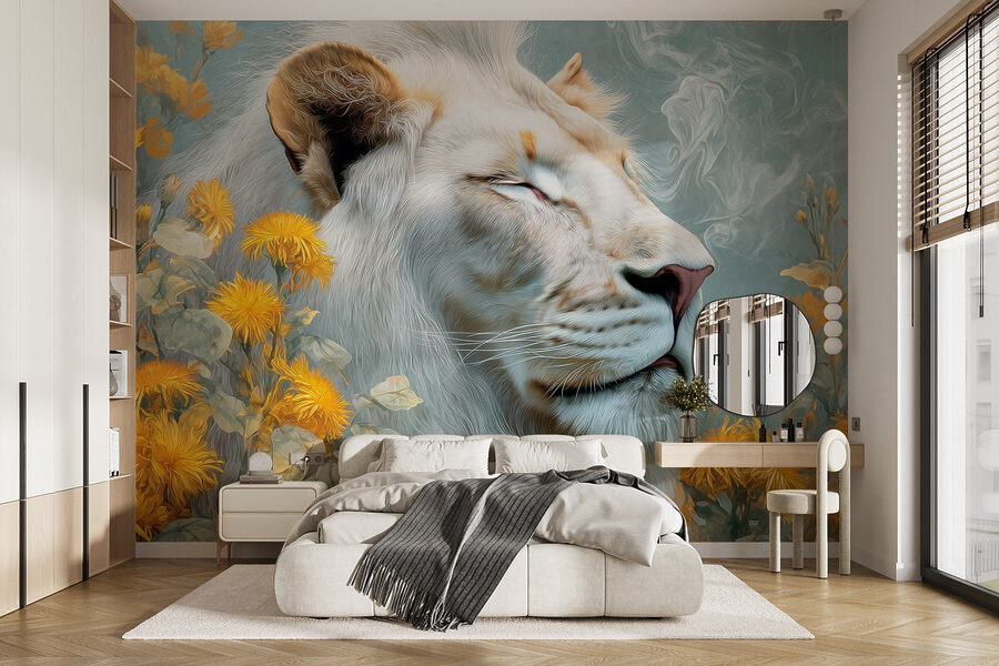 Löwe mit Blumen und Rauch Löwe mit Blumen und Rauch