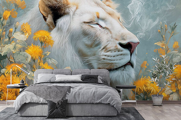Löwe mit Blumen und Rauch Löwe mit Blumen und Rauch