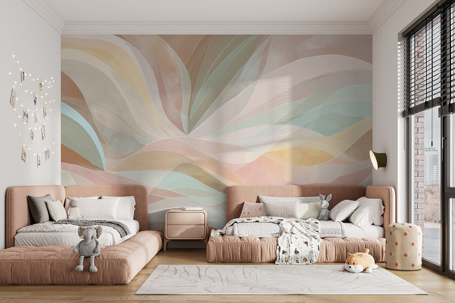 Bunte, gewirbelte Linien auf braunem Hintergrund