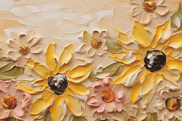 Gemälde mit Blumen an einer Wand Gemälde mit Blumen an einer Wand