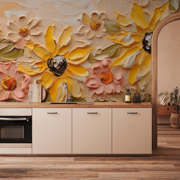 Gemälde mit Blumen an einer Wand Gemälde mit Blumen an einer Wand