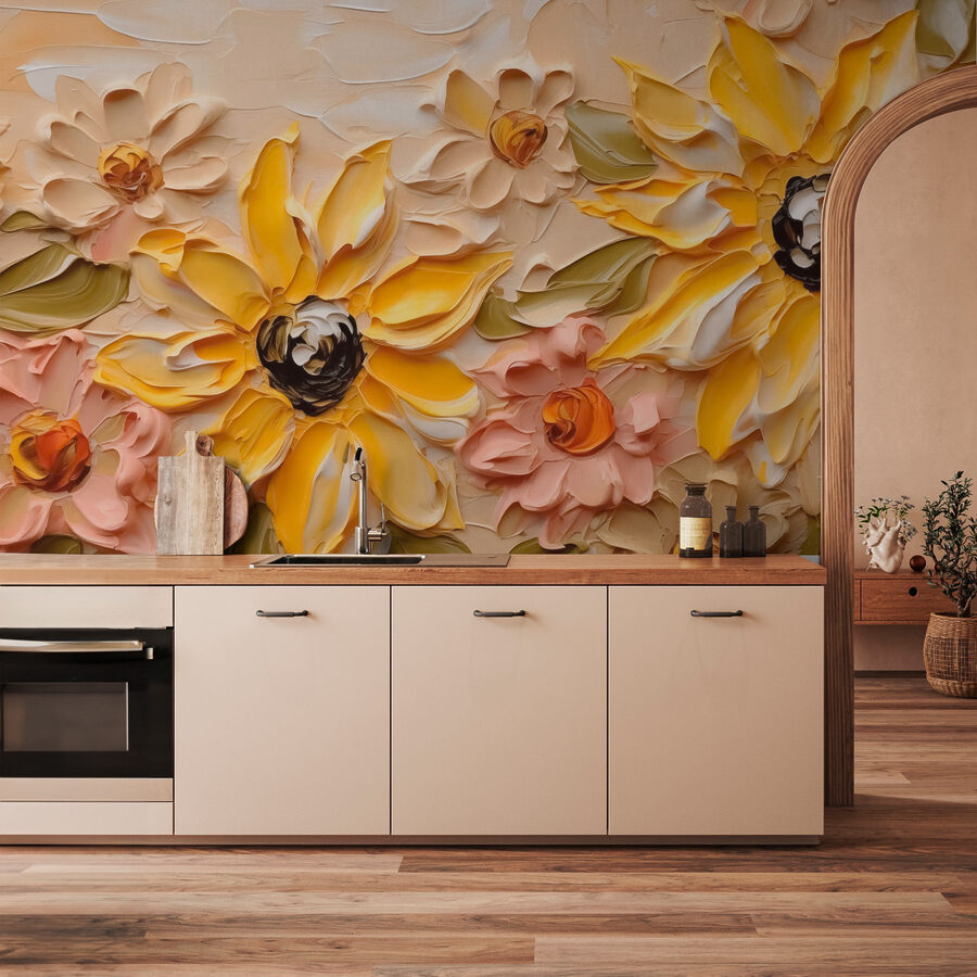 Gemälde mit Blumen an einer Wand Gemälde mit Blumen an einer Wand