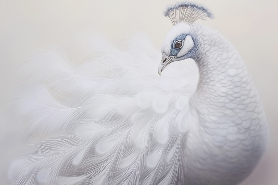 Weißer Pfau mit blauen Augen