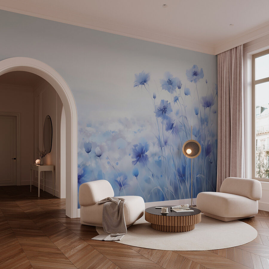 Blumenfeld mit bewölktem Himmel