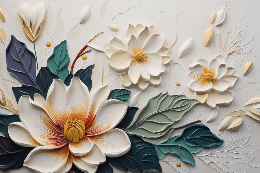 Weiße und gelbe Blume mit Blättern