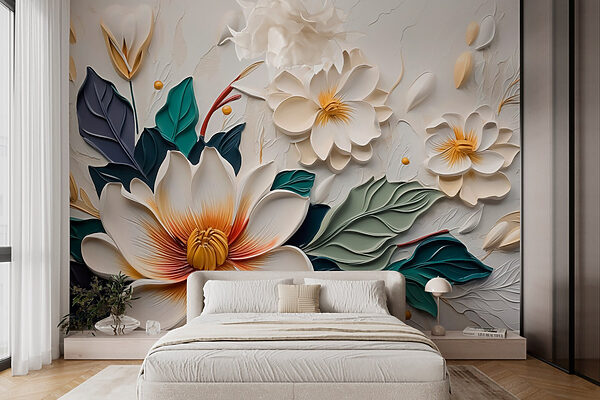 Weiße und gelbe Blume mit Blättern Weiße und gelbe Blume mit Blättern