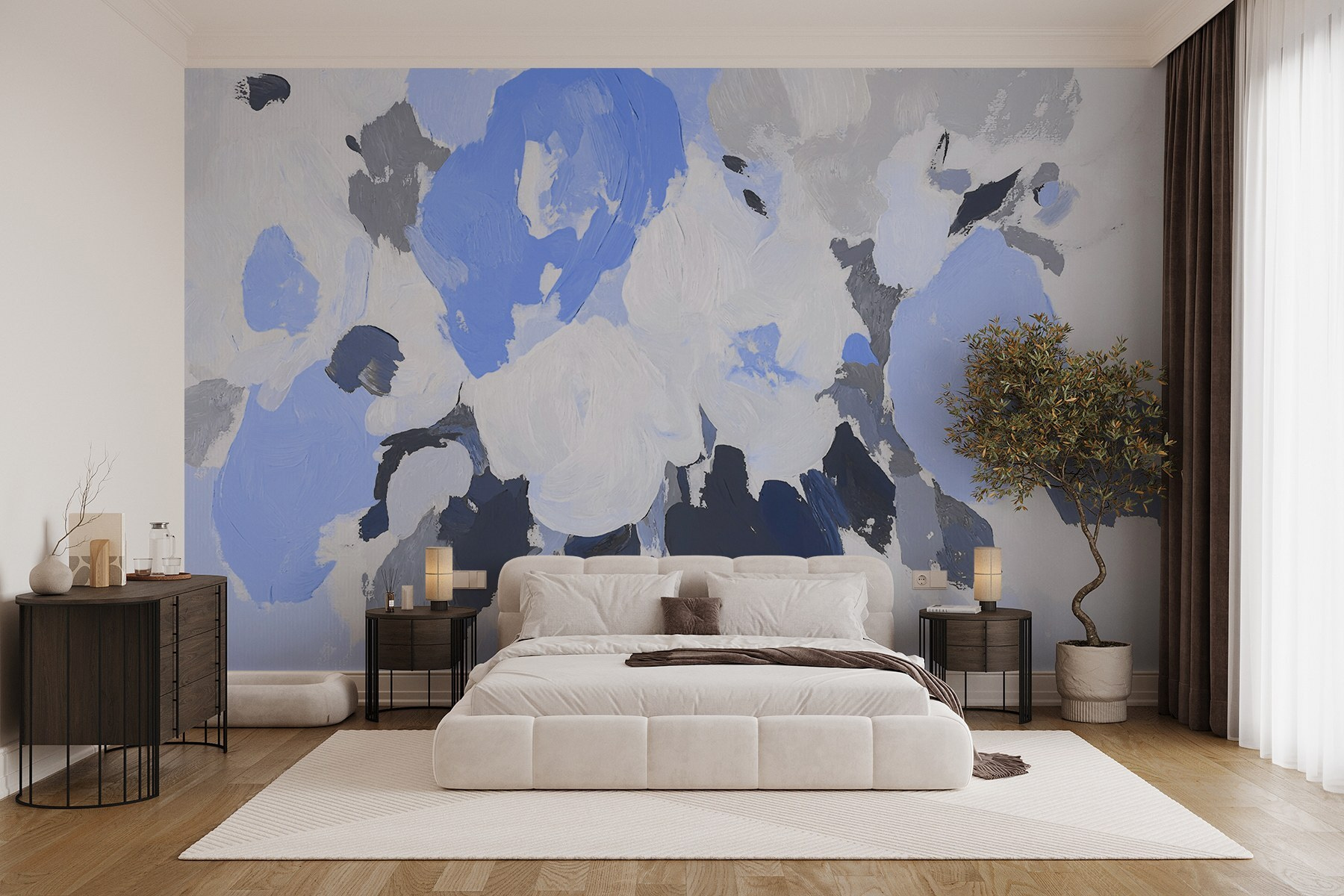 w09070v2pib1mr - Gemälde von Blumen in Blau und Grau - tegory