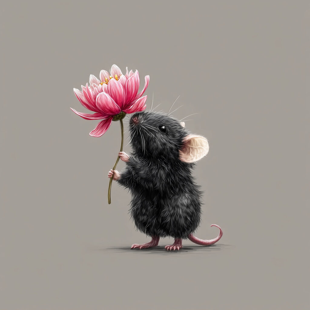 Mouse holding a flower