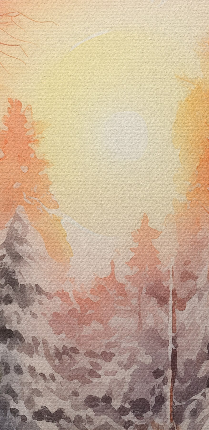 Aquarellmalerei eines verschneiten Waldes