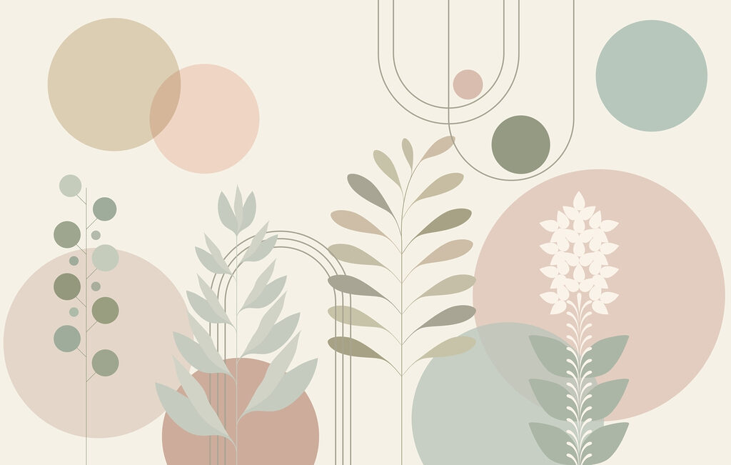 Abstraktes botanisches Design mit sanften Farben Abstraktes botanisches Design mit sanften Farben