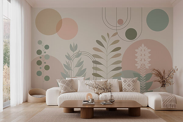 Abstraktes botanisches Design mit sanften Farben Abstraktes botanisches Design mit sanften Farben