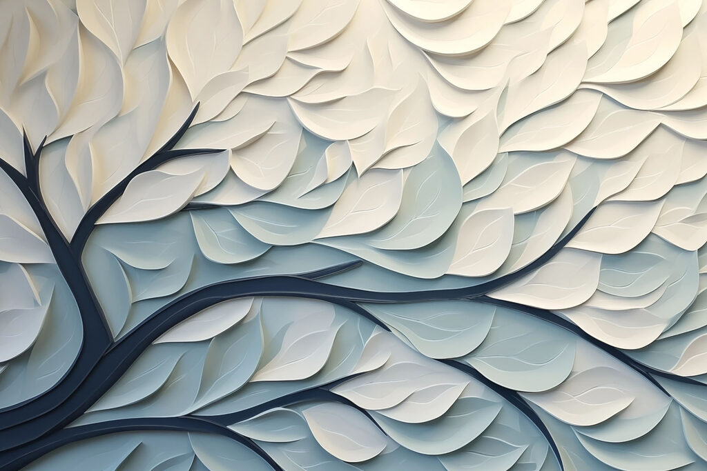 Weißer und blauer Baum mit Blättern Weißer und blauer Baum mit Blättern