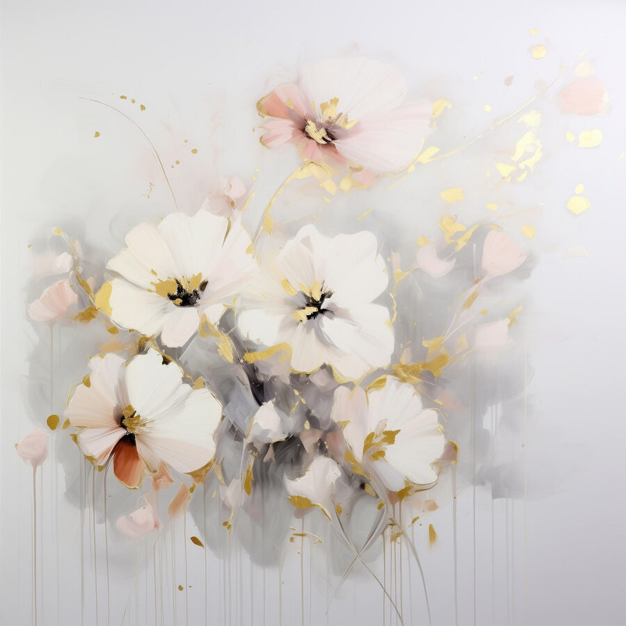 Malerei von Blumen auf einer weißen Fläche Malerei von Blumen auf einer weißen Fläche