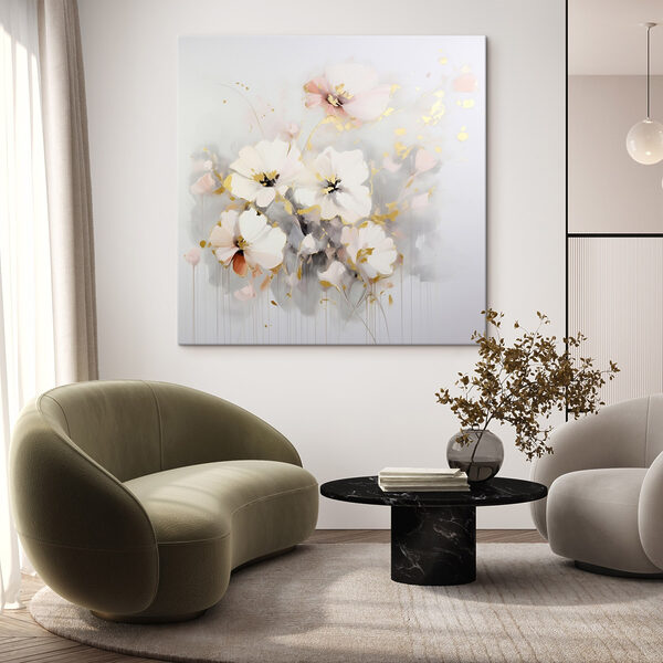 Malerei von Blumen auf einer weißen Fläche Malerei von Blumen auf einer weißen Fläche