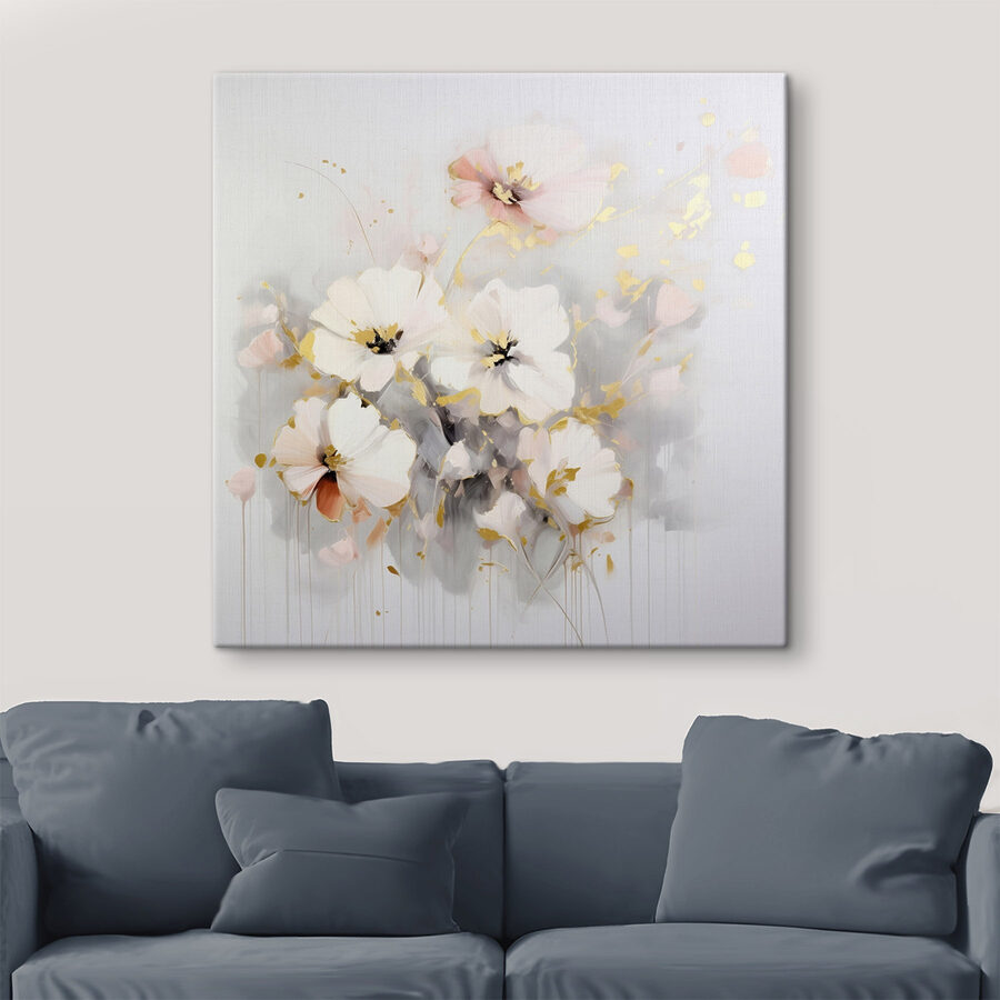 Malerei von Blumen auf einer weißen Fläche Malerei von Blumen auf einer weißen Fläche